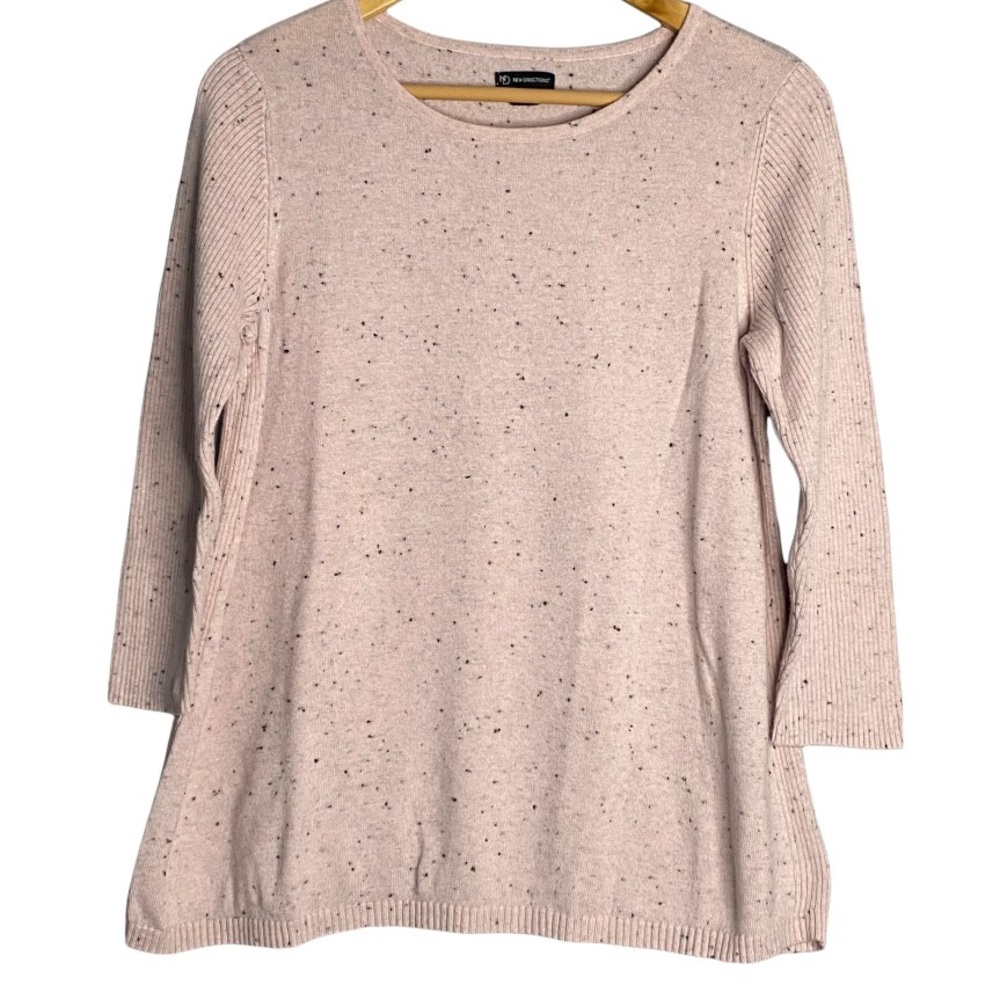 3/$20 New Directions Polka Dot Ribbed Knit Pink and Black Long Sleeve Sweater - Picture 1 of 4